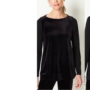 J. Jill Wearever Black Velvet Tunic Top Medium Preppy Holiday